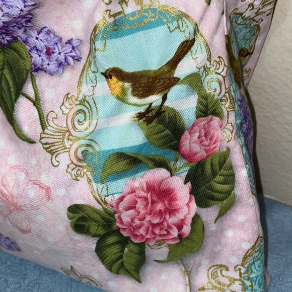 Homemade handbag, purse, satchel w/ bamboo handles & vintage style fabric - Picture 6 of 8